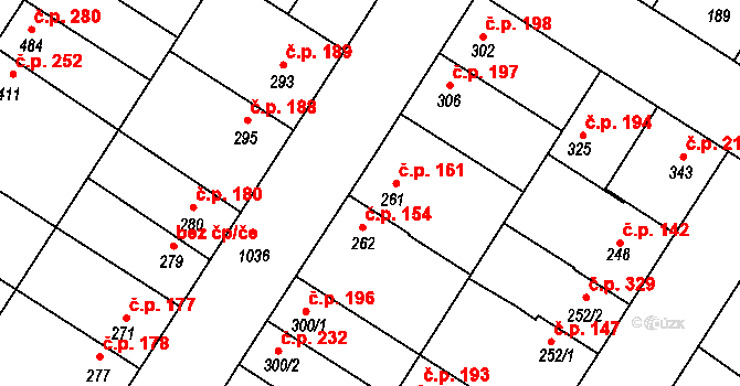 Humny 161, Pchery na parcele st. 261 v KÚ Pchery, Katastrální mapa