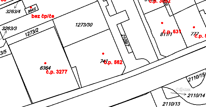 Šumperk 562 na parcele st. 741 v KÚ Šumperk, Katastrální mapa