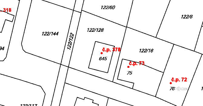 Strančice 378 na parcele st. 645 v KÚ Strančice, Katastrální mapa
