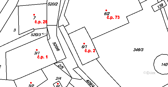 Hodonín 2 na parcele st. 6/1 v KÚ Hodonín u Kunštátu, Katastrální mapa