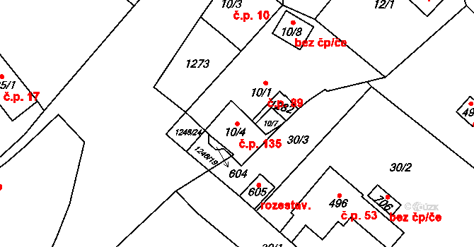 Hrdlořezy 135 na parcele st. 10/4 v KÚ Hrdlořezy u Mladé Boleslavi, Katastrální mapa