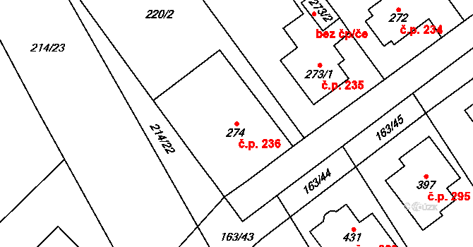 Přáslavice 236 na parcele st. 274 v KÚ Přáslavice u Olomouce, Katastrální mapa