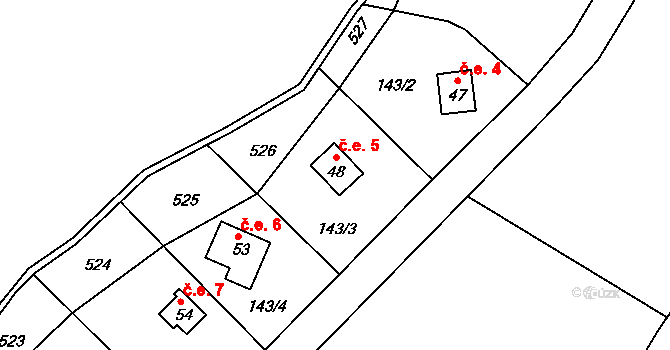 Nestrašovice 5 na parcele st. 48 v KÚ Nestrašovice, Katastrální mapa