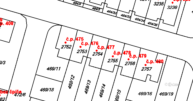 Holínské Předměstí 477, Jičín na parcele st. 2754 v KÚ Jičín, Katastrální mapa
