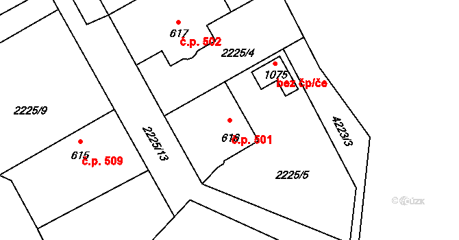 Kardašova Řečice 501 na parcele st. 616 v KÚ Kardašova Řečice, Katastrální mapa