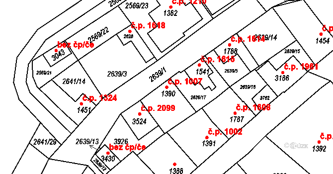Lysá nad Labem 1007 na parcele st. 1390 v KÚ Lysá nad Labem, Katastrální mapa
