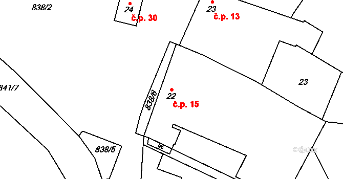 Pálovice 15 na parcele st. 22 v KÚ Pálovice, Katastrální mapa