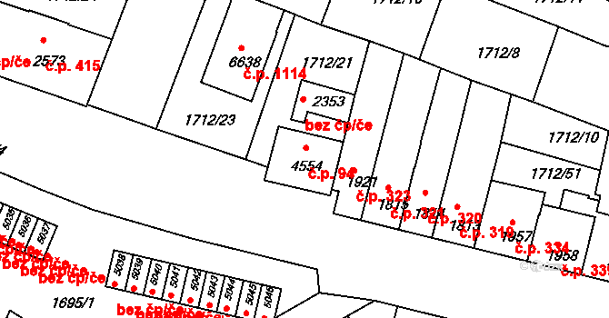 Nové Dvory 94, Třebíč na parcele st. 4554 v KÚ Třebíč, Katastrální mapa