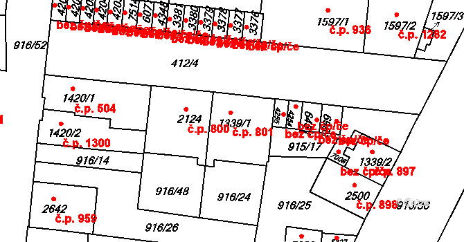 Horka-Domky 801, Třebíč na parcele st. 1339/1 v KÚ Třebíč, Katastrální mapa
