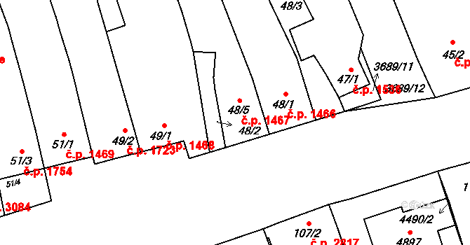 Břeclav 1467 na parcele st. 48/5 v KÚ Břeclav, Katastrální mapa