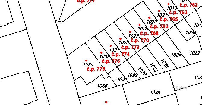 Černá Pole 776, Brno na parcele st. 1033 v KÚ Černá Pole, Katastrální mapa