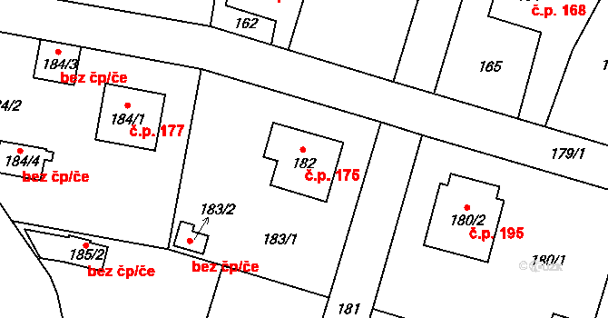 Čelkovice 175, Tábor na parcele st. 182 v KÚ Čelkovice, Katastrální mapa
