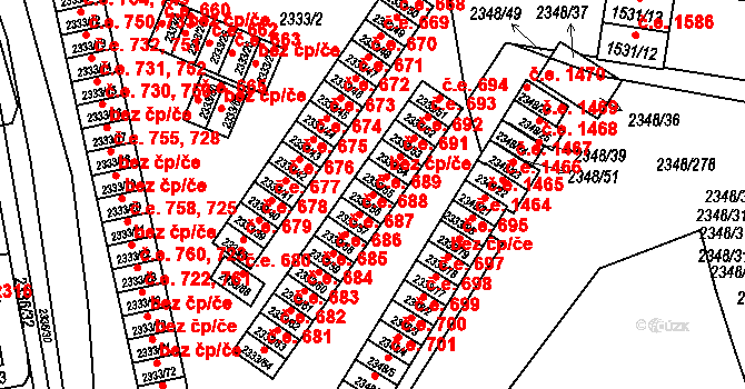 Pelhřimov 689 na parcele st. 2333/56 v KÚ Pelhřimov, Katastrální mapa