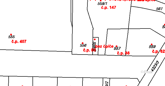 Řetenice 85, Teplice na parcele st. 556 v KÚ Teplice-Řetenice, Katastrální mapa
