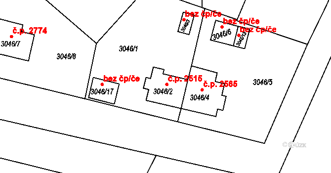 Teplice 2515 na parcele st. 3046/2 v KÚ Teplice, Katastrální mapa