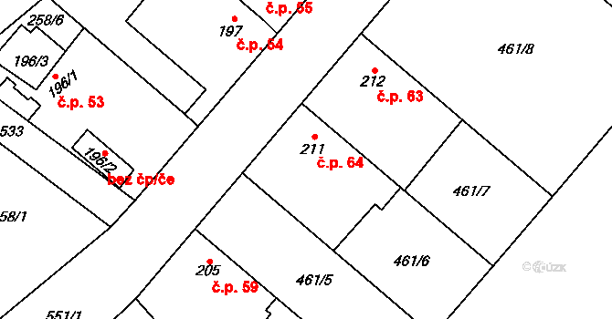 Březové 64, Litovel na parcele st. 211 v KÚ Unčovice, Katastrální mapa