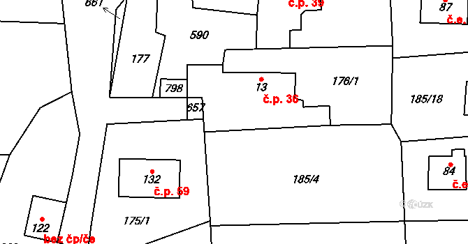 Ješovice 36, Liběchov na parcele st. 13 v KÚ Ješovice, Katastrální mapa
