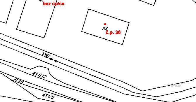 Bečov 26, Blatno na parcele st. 33 v KÚ Bečov, Katastrální mapa