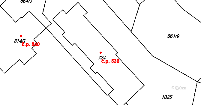 Borohrádek 530 na parcele st. 724 v KÚ Borohrádek, Katastrální mapa