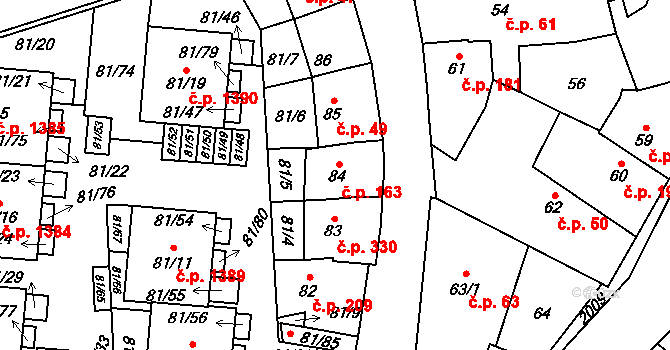 Uhříněves 163, Praha na parcele st. 84 v KÚ Uhříněves, Katastrální mapa