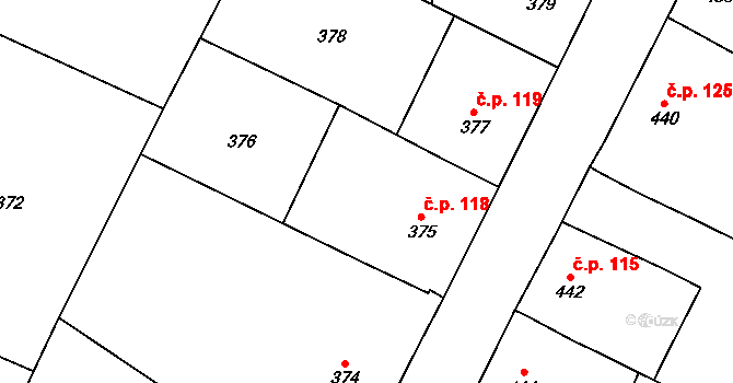 Klikov 118, Suchdol nad Lužnicí na parcele st. 375 v KÚ Klikov, Katastrální mapa
