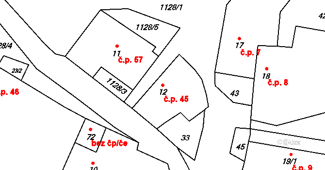 Nihošovice 45 na parcele st. 12 v KÚ Nihošovice, Katastrální mapa
