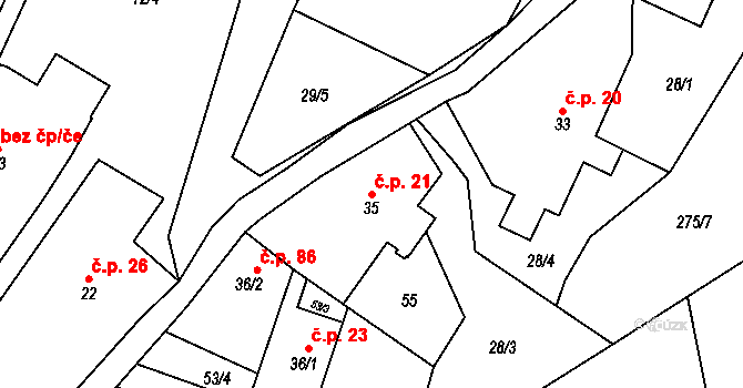 Horní Maršov 21 na parcele st. 35 v KÚ Horní Maršov, Katastrální mapa