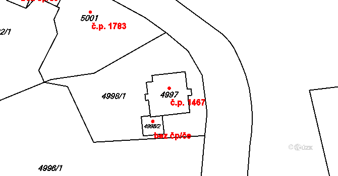 Chomutov 1467 na parcele st. 4997 v KÚ Chomutov I, Katastrální mapa