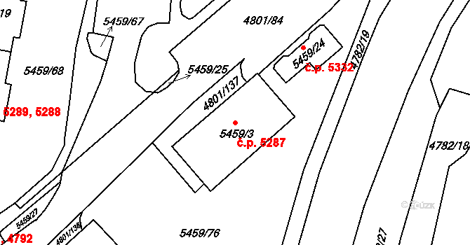Chomutov 5287 na parcele st. 5459/3 v KÚ Chomutov I, Katastrální mapa