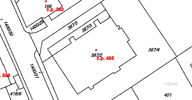 Liberec XI-Růžodol I 495, Liberec na parcele st. 387/2 v KÚ Růžodol I, Katastrální mapa