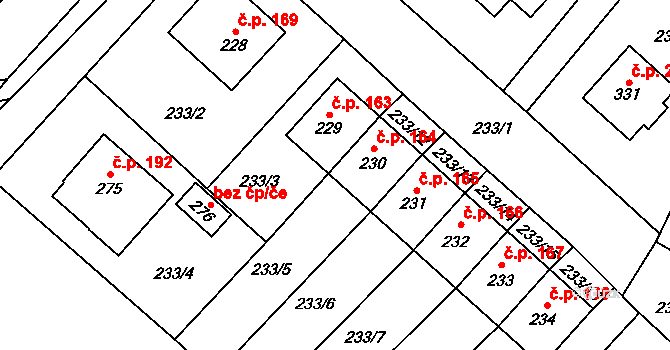 Býchory 164 na parcele st. 230 v KÚ Býchory, Katastrální mapa