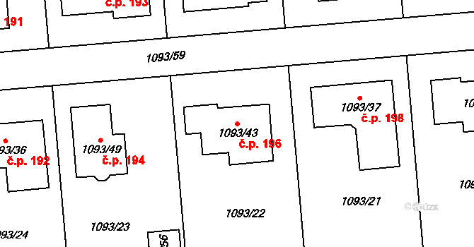 Citonice 196 na parcele st. 1093/43 v KÚ Citonice, Katastrální mapa