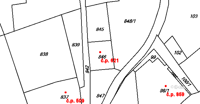 Šluknov 621 na parcele st. 846 v KÚ Šluknov, Katastrální mapa