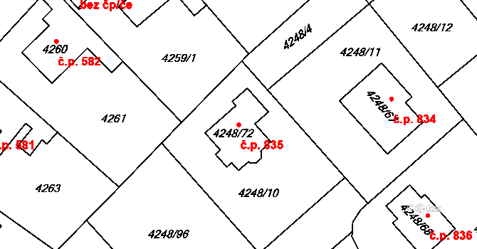 Litomyšlské Předměstí 835, Vysoké Mýto na parcele st. 4248/72 v KÚ Vysoké Mýto, Katastrální mapa