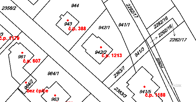 Suchdol 1213, Praha na parcele st. 942/2 v KÚ Suchdol, Katastrální mapa