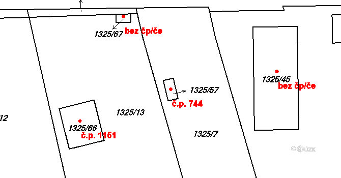 Vejprnice 744 na parcele st. 1325/57 v KÚ Vejprnice, Katastrální mapa