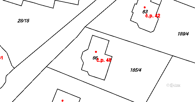 Štěpánovice 48, Výčapy na parcele st. 66 v KÚ Štěpánovice u Jaroměřic nad Rokytnou, Katastrální mapa