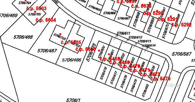 Jihlava 5468 na parcele st. 5706/600 v KÚ Jihlava, Katastrální mapa