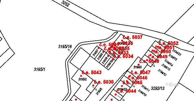 Kadaň 5031 na parcele st. 3195/7 v KÚ Kadaň, Katastrální mapa