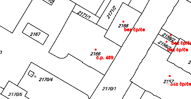 Chomutov 489 na parcele st. 2166 v KÚ Chomutov I, Katastrální mapa