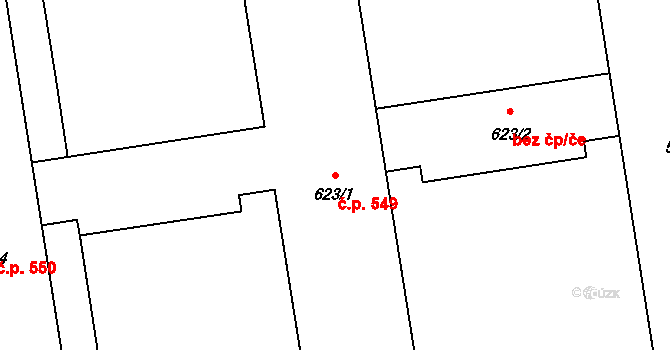 Hrabůvka 549, Ostrava na parcele st. 623/1 v KÚ Hrabůvka, Katastrální mapa