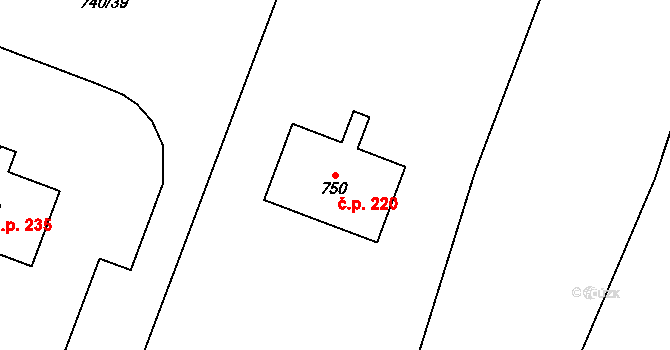 Výškovice 220, Ostrava na parcele st. 750 v KÚ Výškovice u Ostravy, Katastrální mapa
