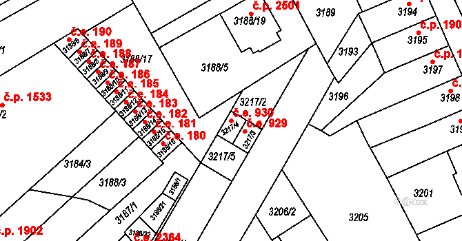 Znojmo 930 na parcele st. 3217/4 v KÚ Znojmo-město, Katastrální mapa