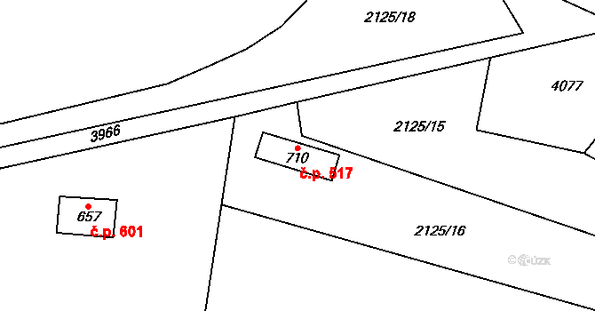 Hranice 517 na parcele st. 710 v KÚ Hranice u Aše, Katastrální mapa