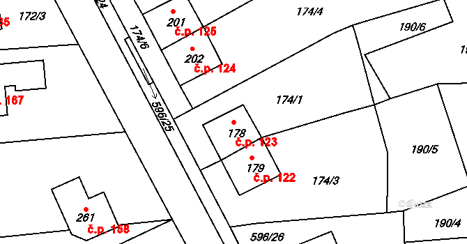 Lipová 123 na parcele st. 178 v KÚ Lipová u Chebu, Katastrální mapa
