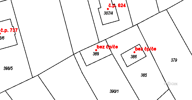 Bělkovice-Lašťany 40826970 na parcele st. 389 v KÚ Bělkovice, Katastrální mapa
