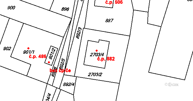 Želechovice nad Dřevnicí 582 na parcele st. 2703/4 v KÚ Želechovice nad Dřevnicí, Katastrální mapa