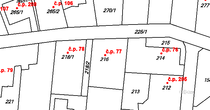 Malé Hoštice 77, Opava na parcele st. 216 v KÚ Malé Hoštice, Katastrální mapa
