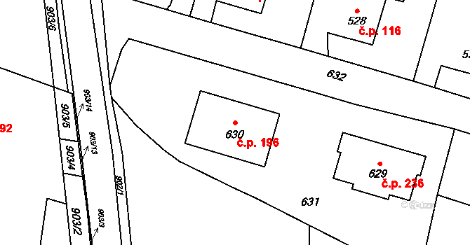 Suché Lazce 196, Opava na parcele st. 630 v KÚ Suché Lazce, Katastrální mapa