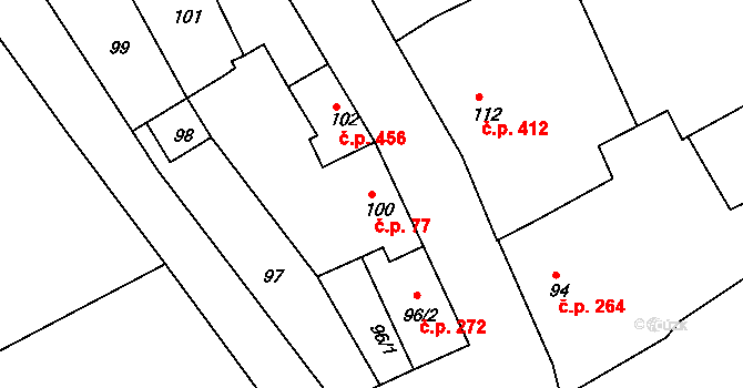 Buchlovice 77 na parcele st. 100 v KÚ Buchlovice, Katastrální mapa